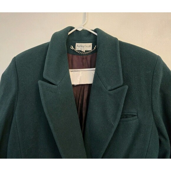 VTG Ashley Scott Coat Womens 10 Green Wool Long Overcoat Old Money Quiet Luxury - Picture 2 of 8